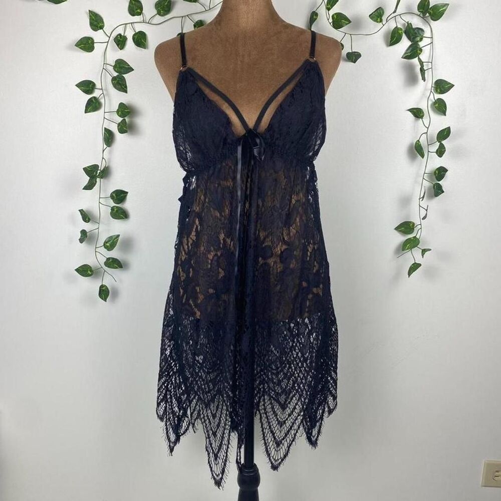 Black sheer lace babydoll dress witchy whimsigoth ragged asymmetrical hem